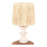 White ceramic lamp by Cari Zalloni, raffia lampshade