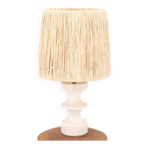 White ceramic lamp by Cari Zalloni, raffia lampshade