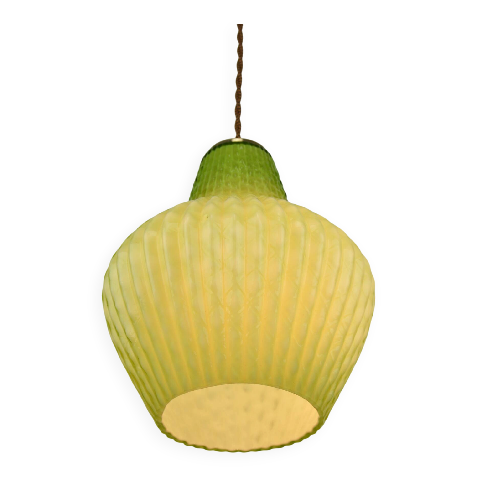 Old Rewired Green Textured Glass Pendant