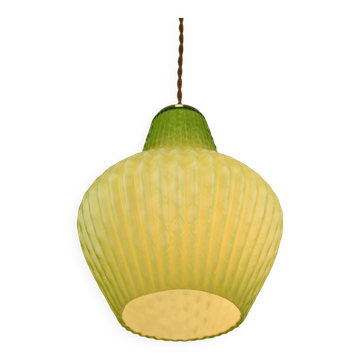 Ancien pendentif en verre texturé vert réélectrifié