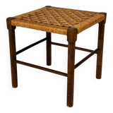 Solid Oak And Rope Stool, 1950s