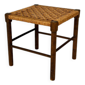 Tabouret en chêne massif et corde, années 1950