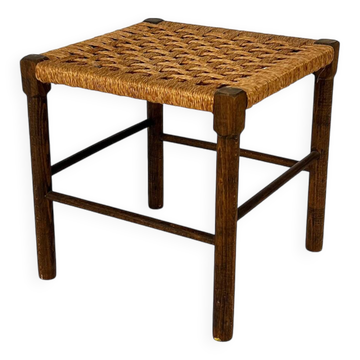 Tabouret en chêne massif et corde, années 1950