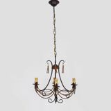 Vintage 4-arm, 4-light chandelier from the 1980s. Brown and gold metal.