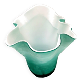 Vase handkerchief opaline turquoise interior white handmade work art deco