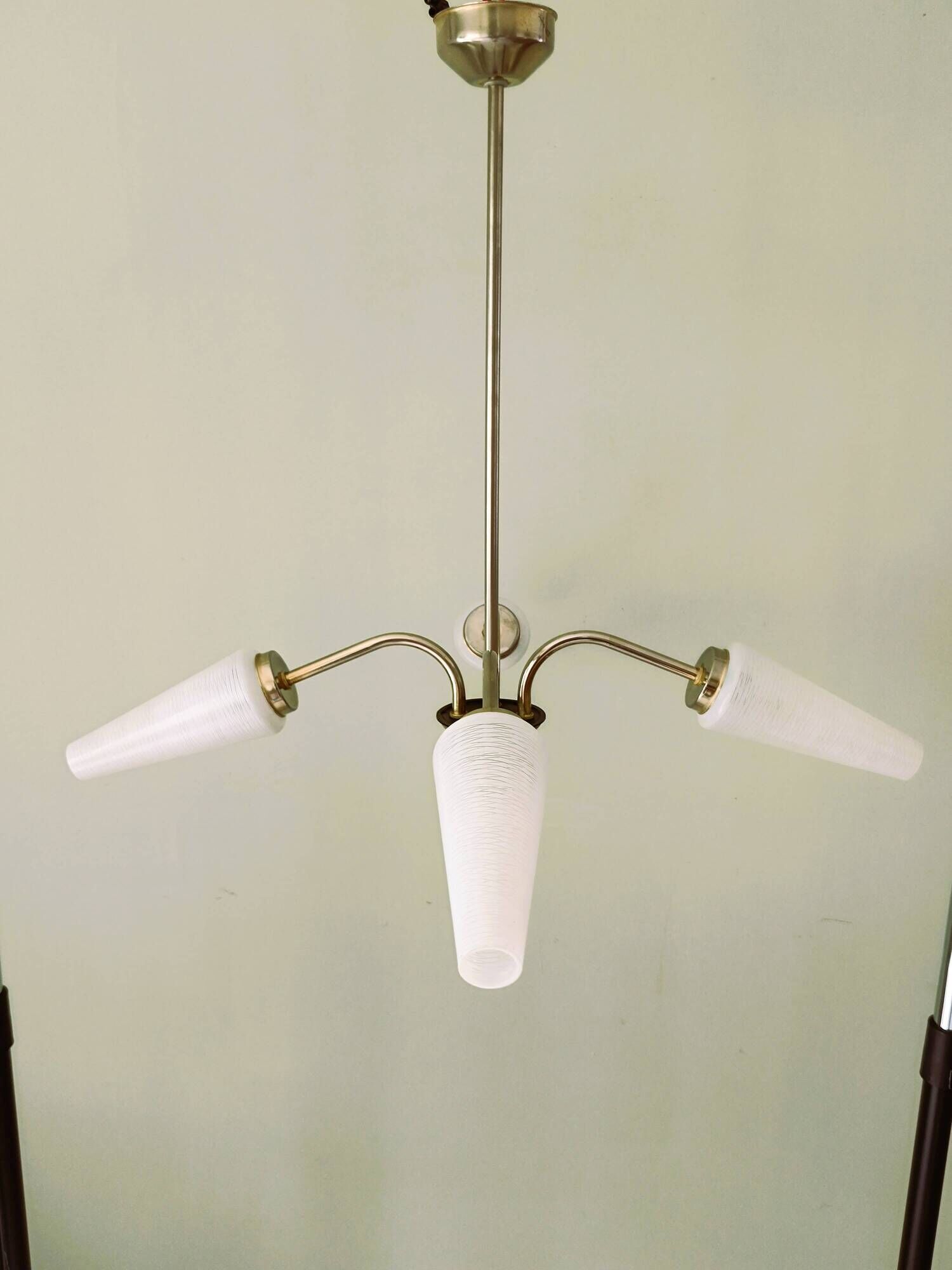 Brass chandelier with conical lampshades from the 1970s