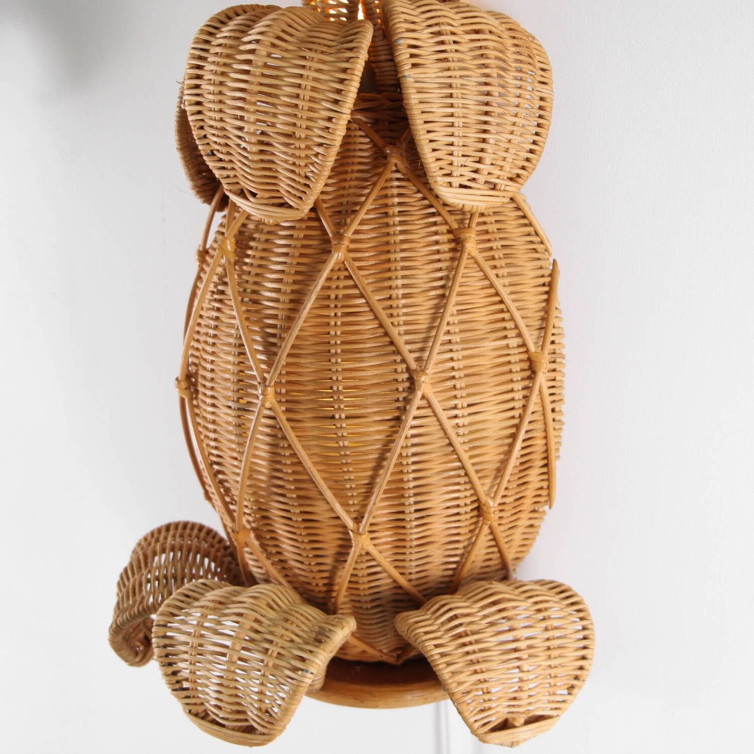 Pair of "pineapple" wall lights in rattan