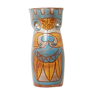 Rare glazed ceramic vase signed Accolay Maya collection around 1950