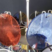 Pair of 4-light hanging chandeliers in Murano glass, Italy, 1980s.