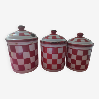 3 pots in enamelled sheet metal decoration Lustucru