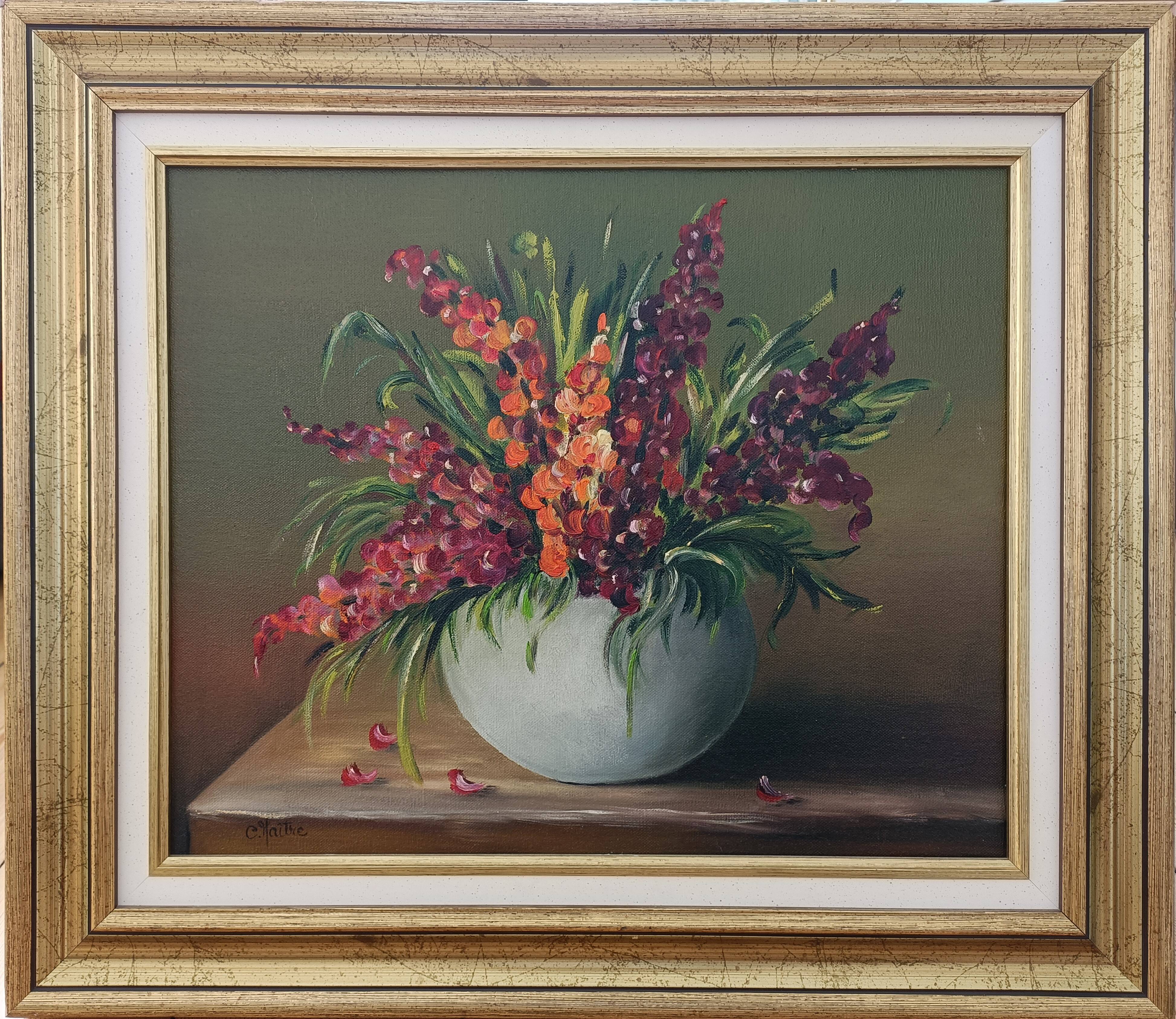 Oil on canvas "Porcelain with Wallflowers"