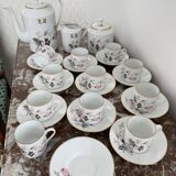 Vintage, coffee service, tea, Limoges, Flowers, cipher, 11 cups and under cups, teapot, 27 pieces