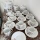 Vintage, coffee service, tea, Limoges, Flowers, cipher, 11 cups and under cups, teapot, 27 pieces