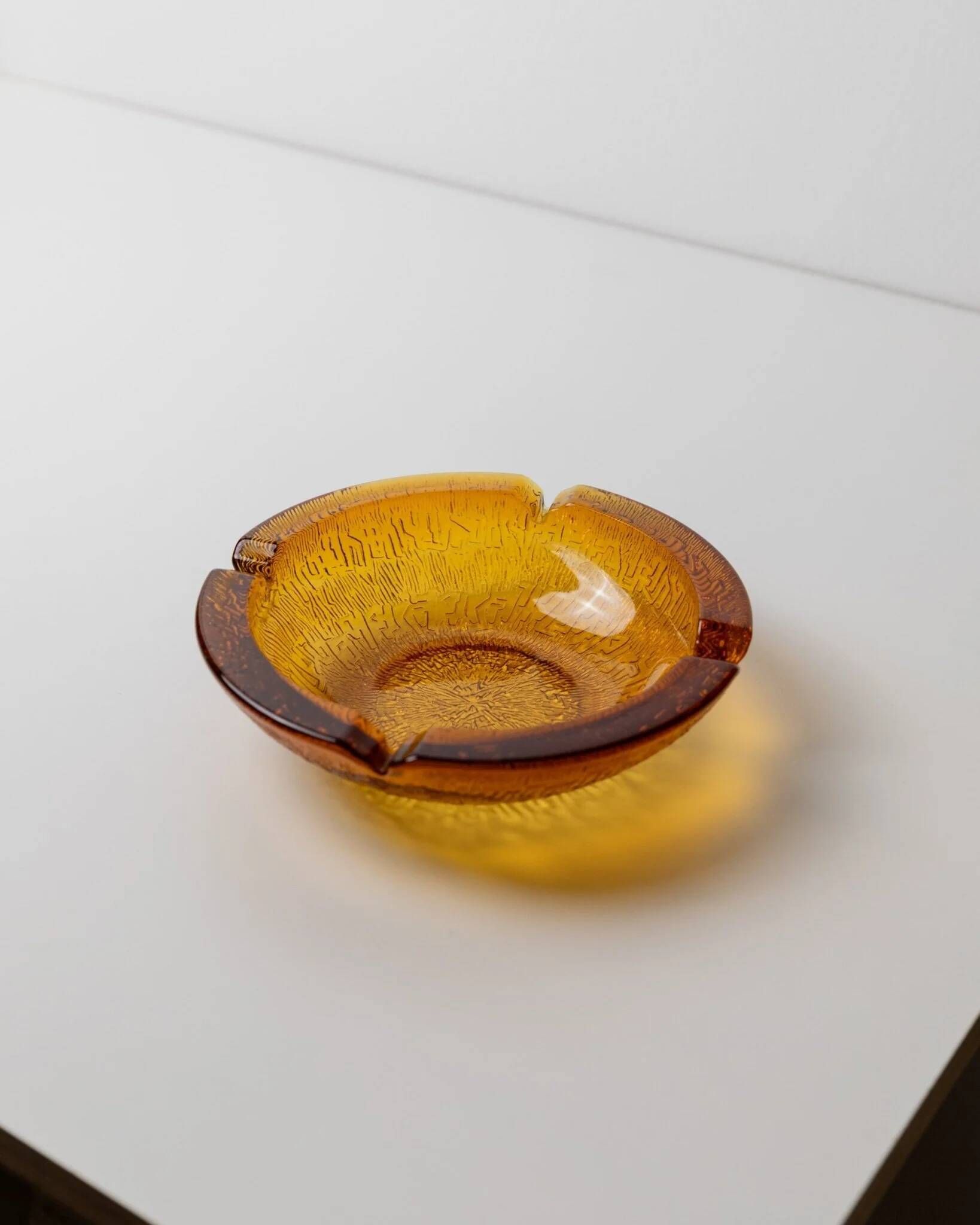 Amber Glass Ashtray - Vintage Textured Glass, Italy 1980s, Decorative Retro Gift