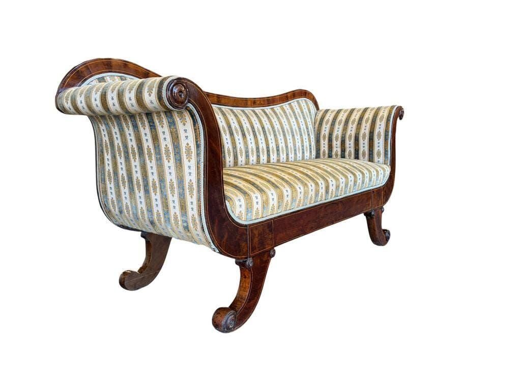 Vintage striped ecru baroque sofa / two-seater sofa