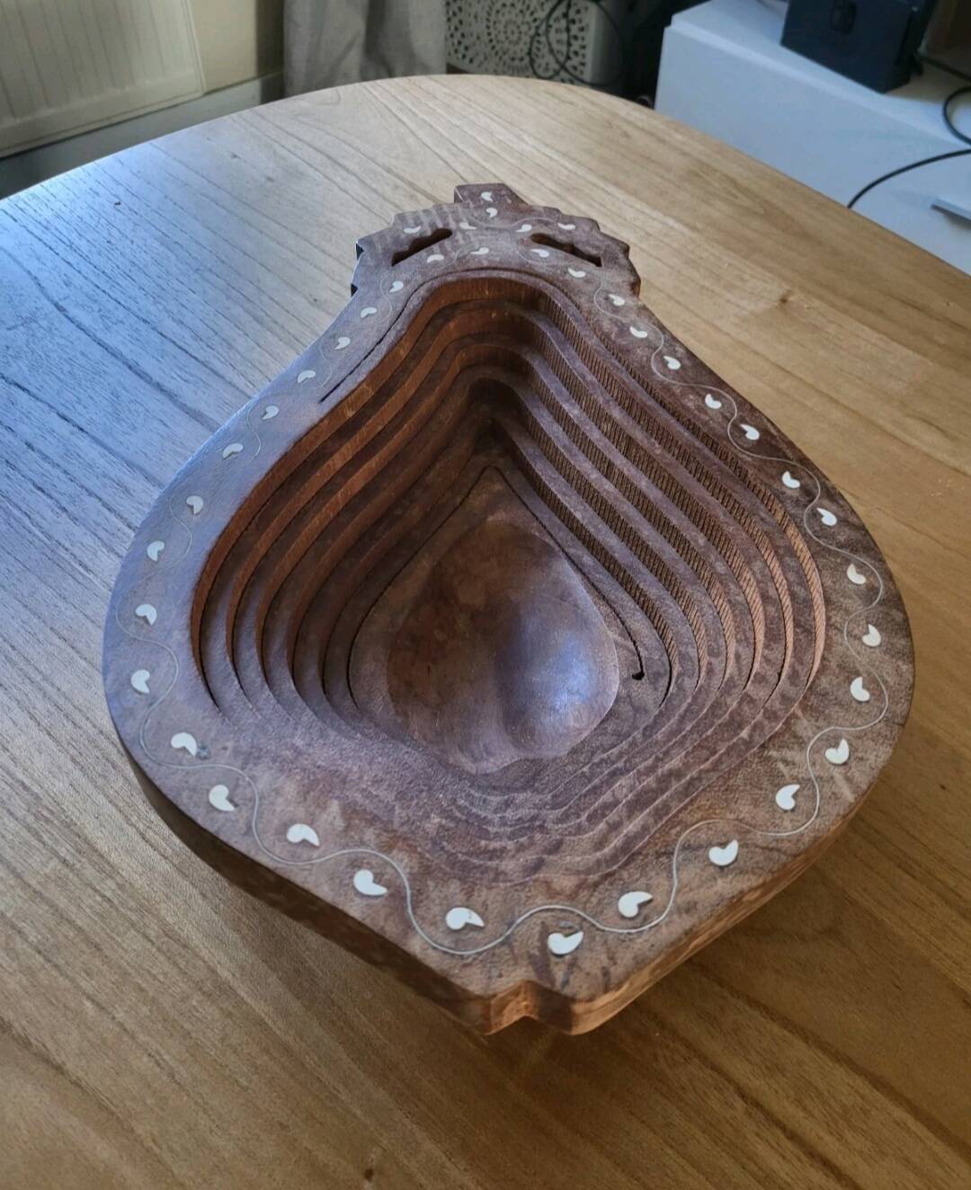 Vintage wooden fruit basket. Collection. Fruit shape.