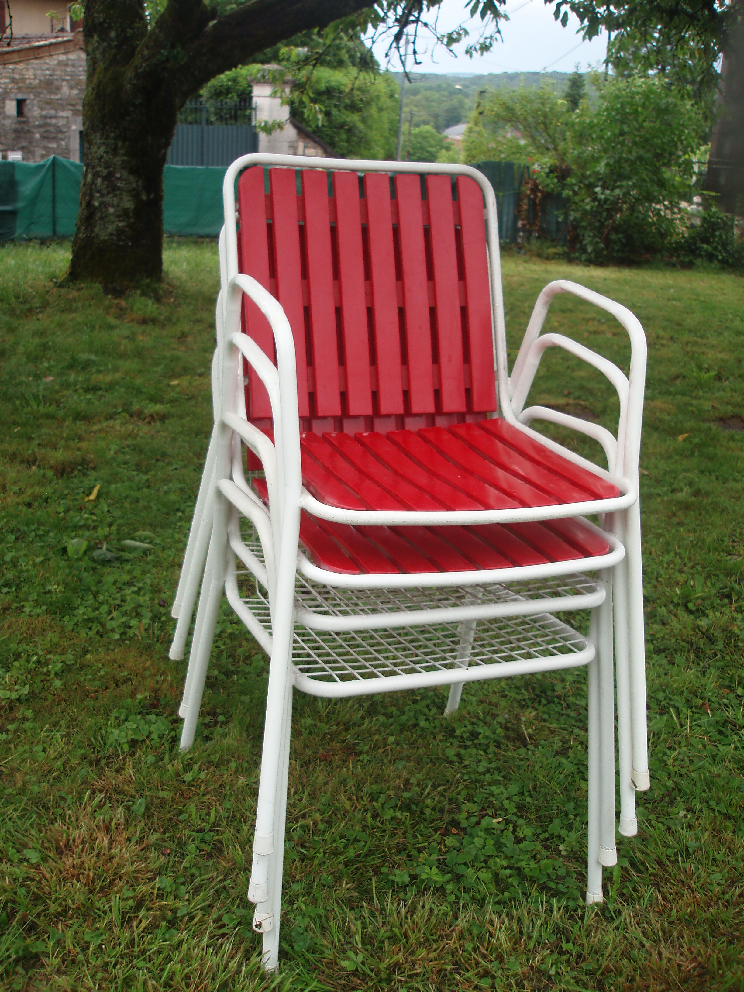 4 armchairs EMU model Rio Italian vintage 2 red and 2 white