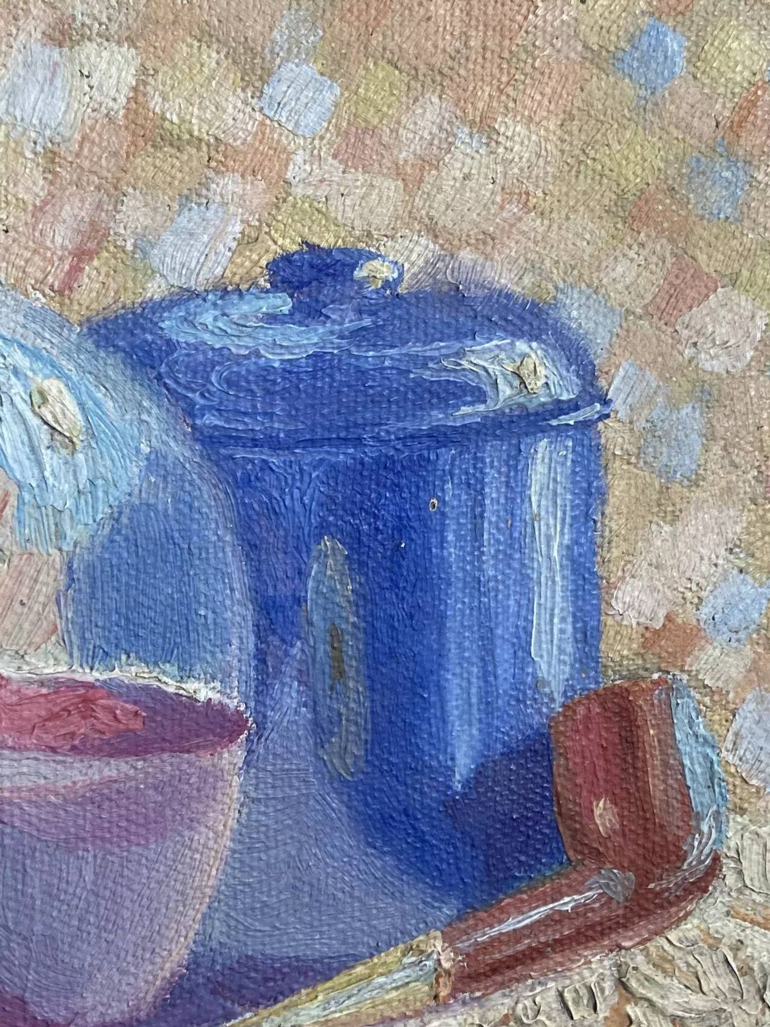 Old still life painting – small oil on mounted cardboard – 1970s/80s