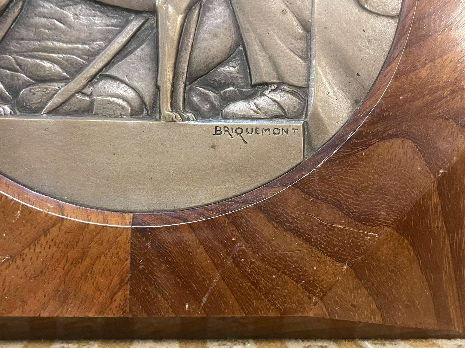 Bronze bas-relief framed in wood signed by Jean Auguste Briquemont (1879-1951)