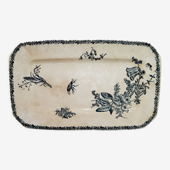 Serving dish of the earthenware factory of Pexonne model Fleurs de Champs, terre de fer