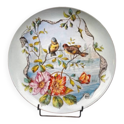 Plat décoratif en porcelaine de Limoges, décor peint à la main – fin XIXe