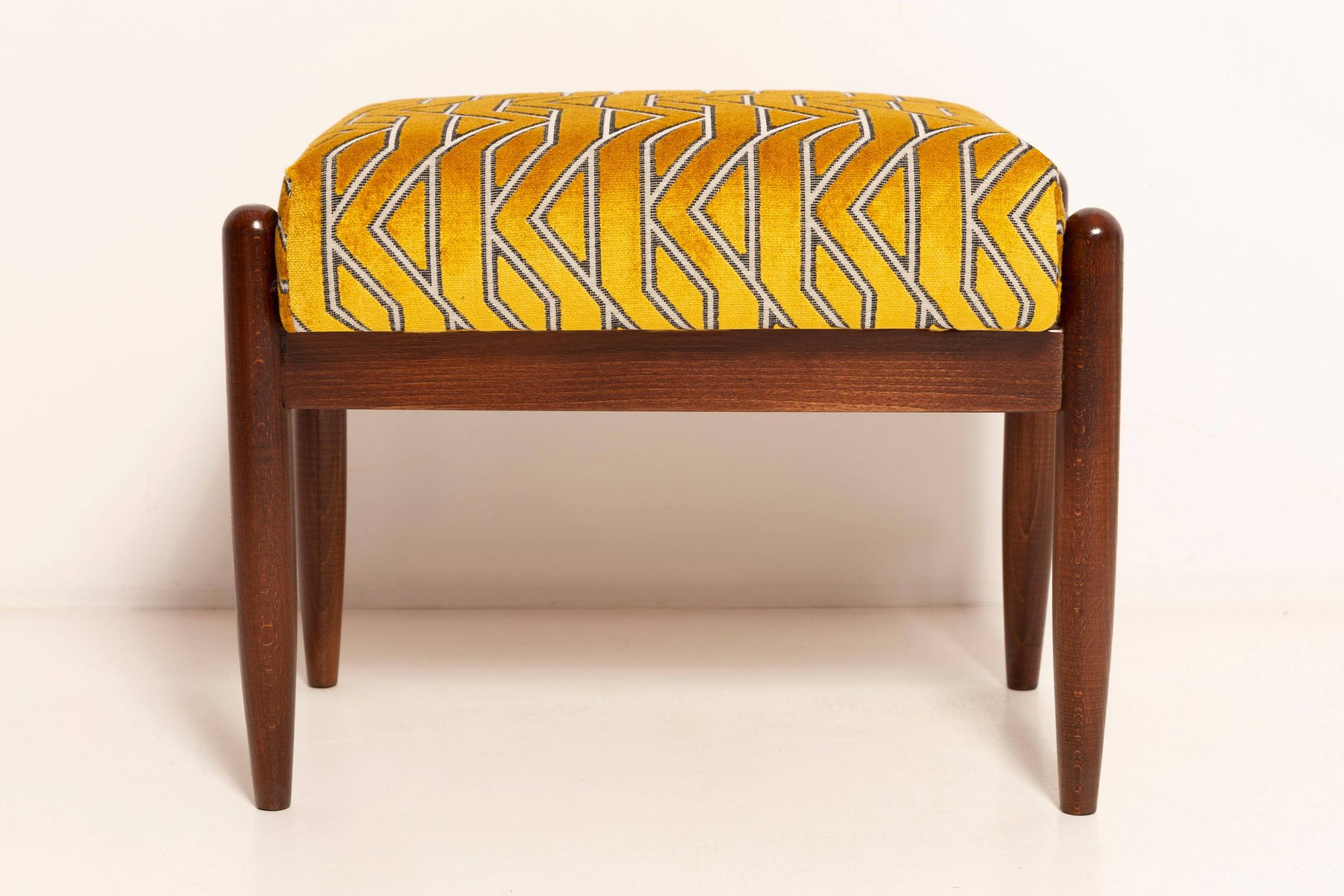 GFM Mid Century Stool in Yellow Jacquard by Casamance, E. Homa, Europe, 1960s