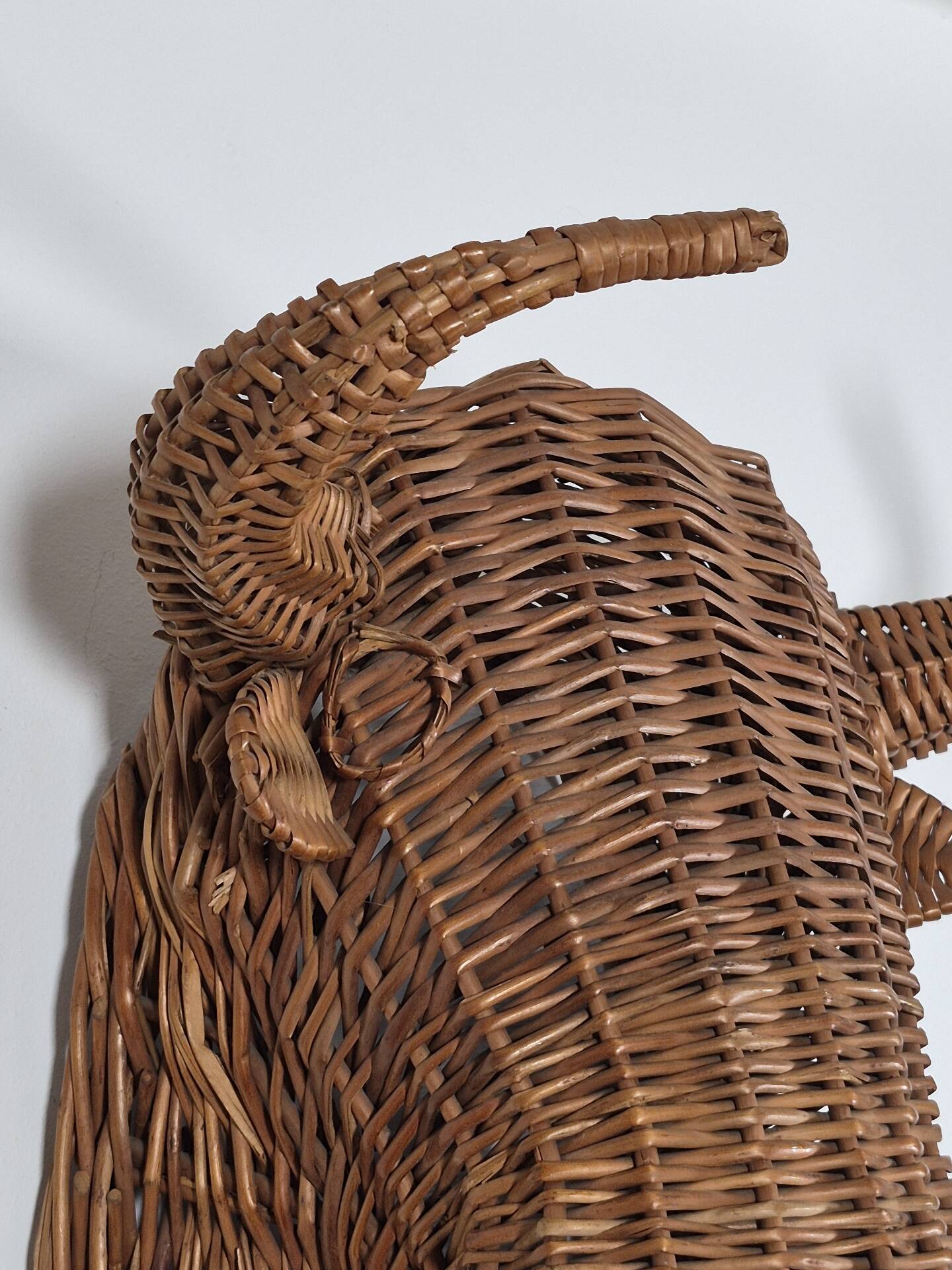 Vintage mid century wicker bull head sculpture