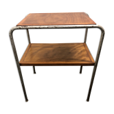 Table d’appoint Bauhaus double plateau bois  et structure tube vers 1930