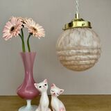 Vintage art deco globe pendant light in pink and gold Clichy glass