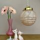 Vintage art deco globe pendant light in pink and gold Clichy glass