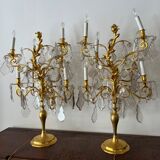 Pair of lamps in gilded bronze and crystal
