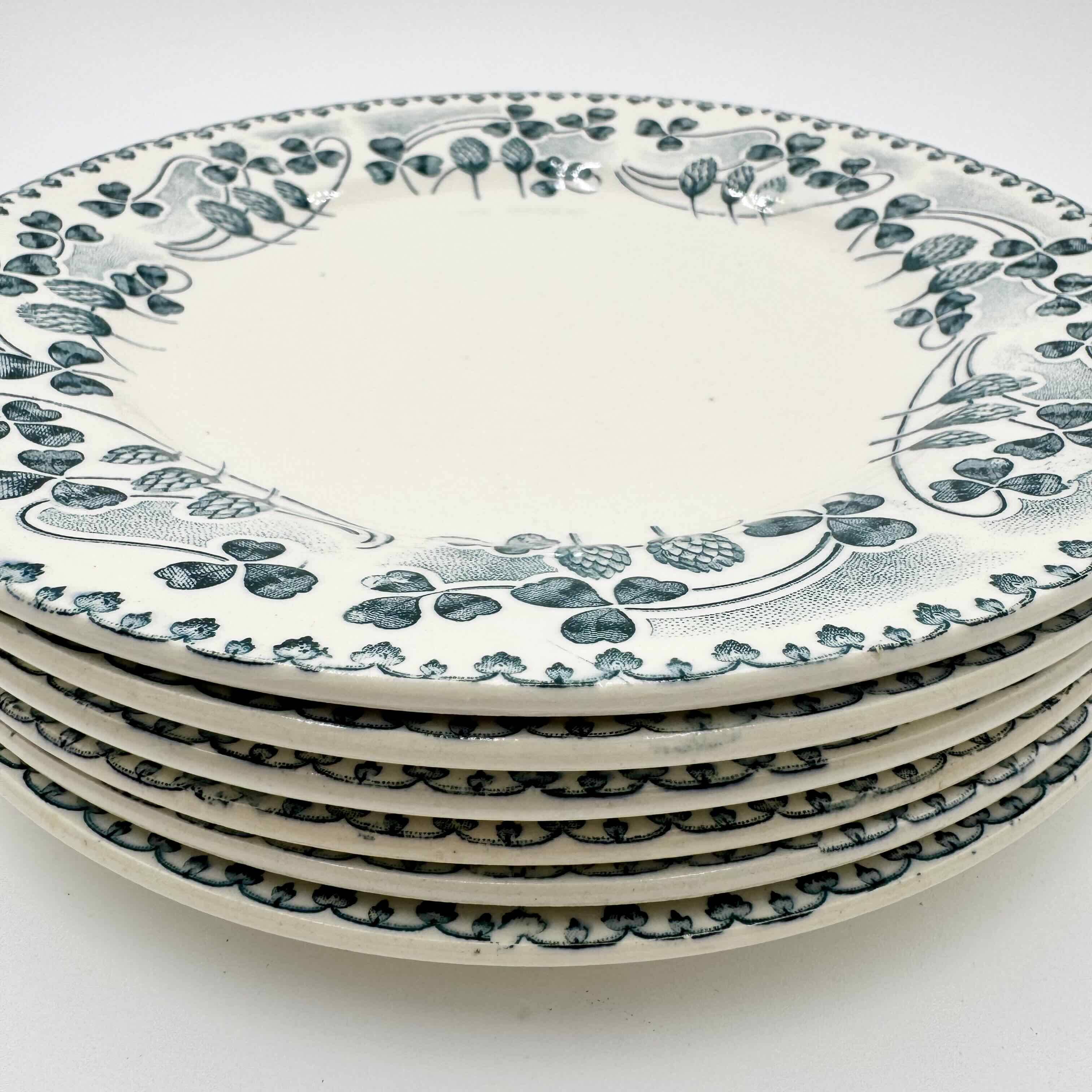 Ironstone dinner plates by E. Bourgeois, Catinat pattern, late 19th century