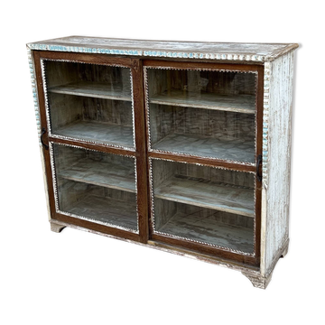 Teak display cabinet with sliding doors