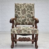 1950s, Scandinavian highback armchair, furniture fabric, oak wood.