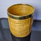 Rattan and brass book basket, Italy, 1970, 25 diam