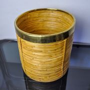 Rattan and brass book basket, Italy, 1970, 25 diam