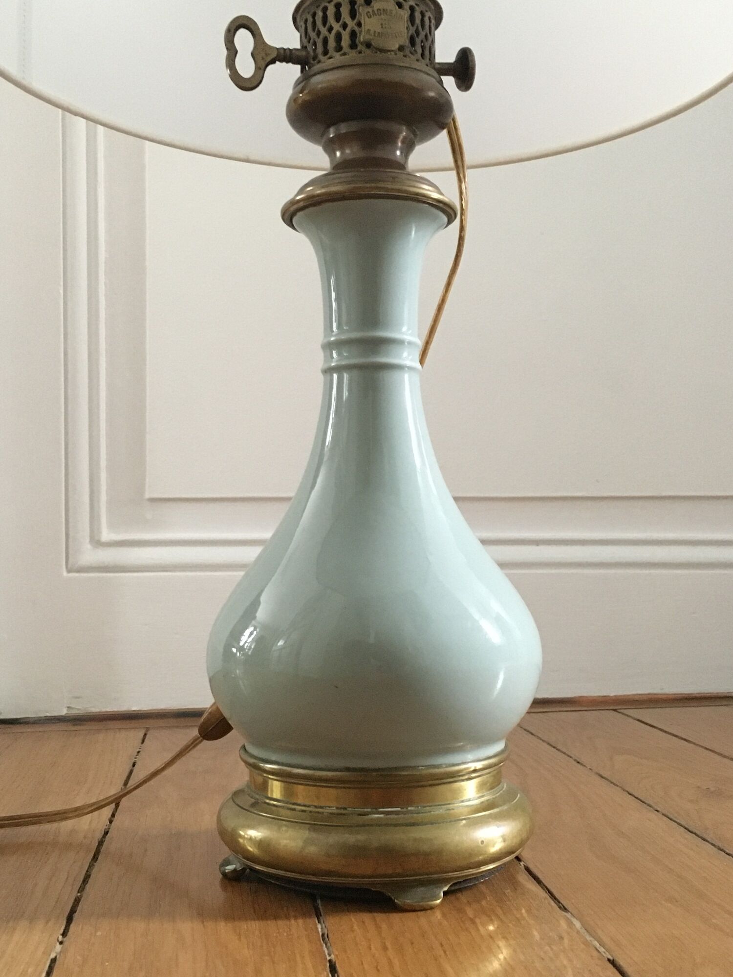 Table lamp in Chinese Celadon porcelain and brass Maison Gagneau in Paris