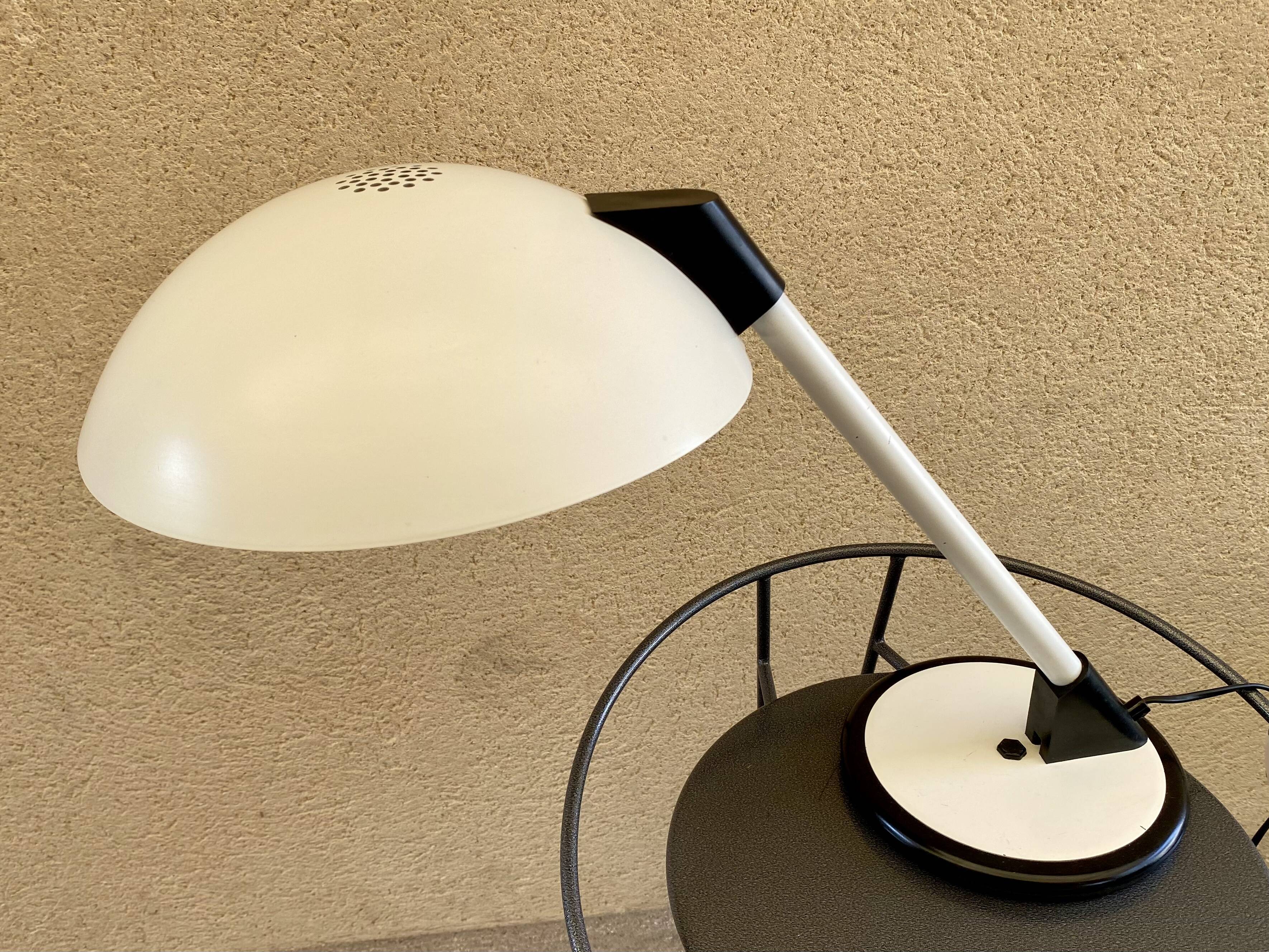 Aluminor saucer desk lamp France vintage 70s white