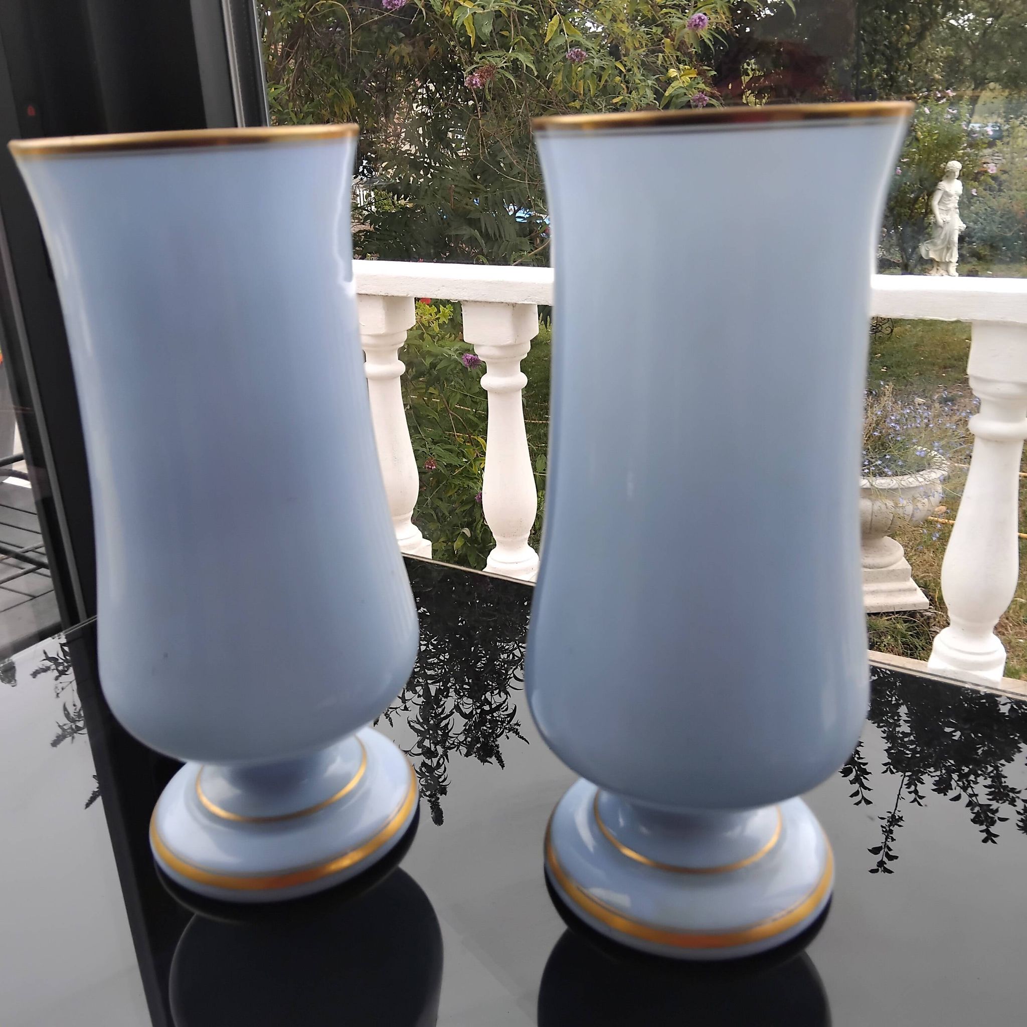 Pair of 19th century opaline crystal and gold vases