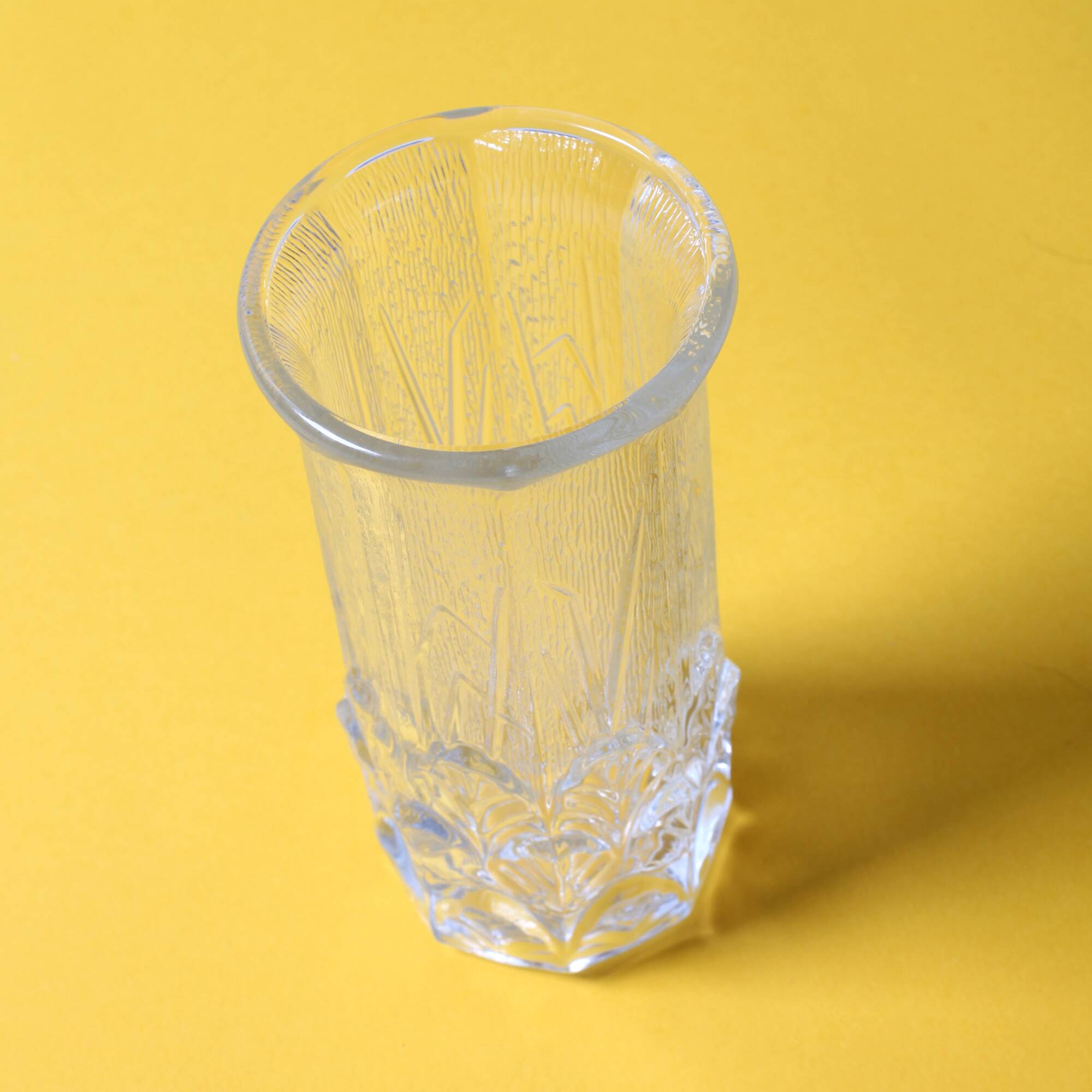Small Vase / Vintage Clear Leaf Pattern Textured Glass Flower Vase Fidenza