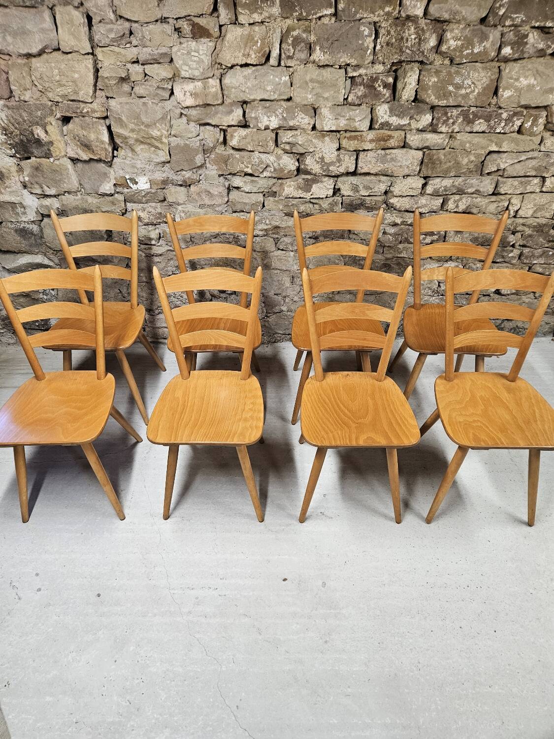 Lot of 8 country bistro chairs from the 1970s