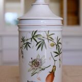Pharmacy jar "Passiflora" porcelain Lourioux, creations Ph. Dehoulières France