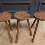 Suite of 3 brutalist stools XXth tripod feet