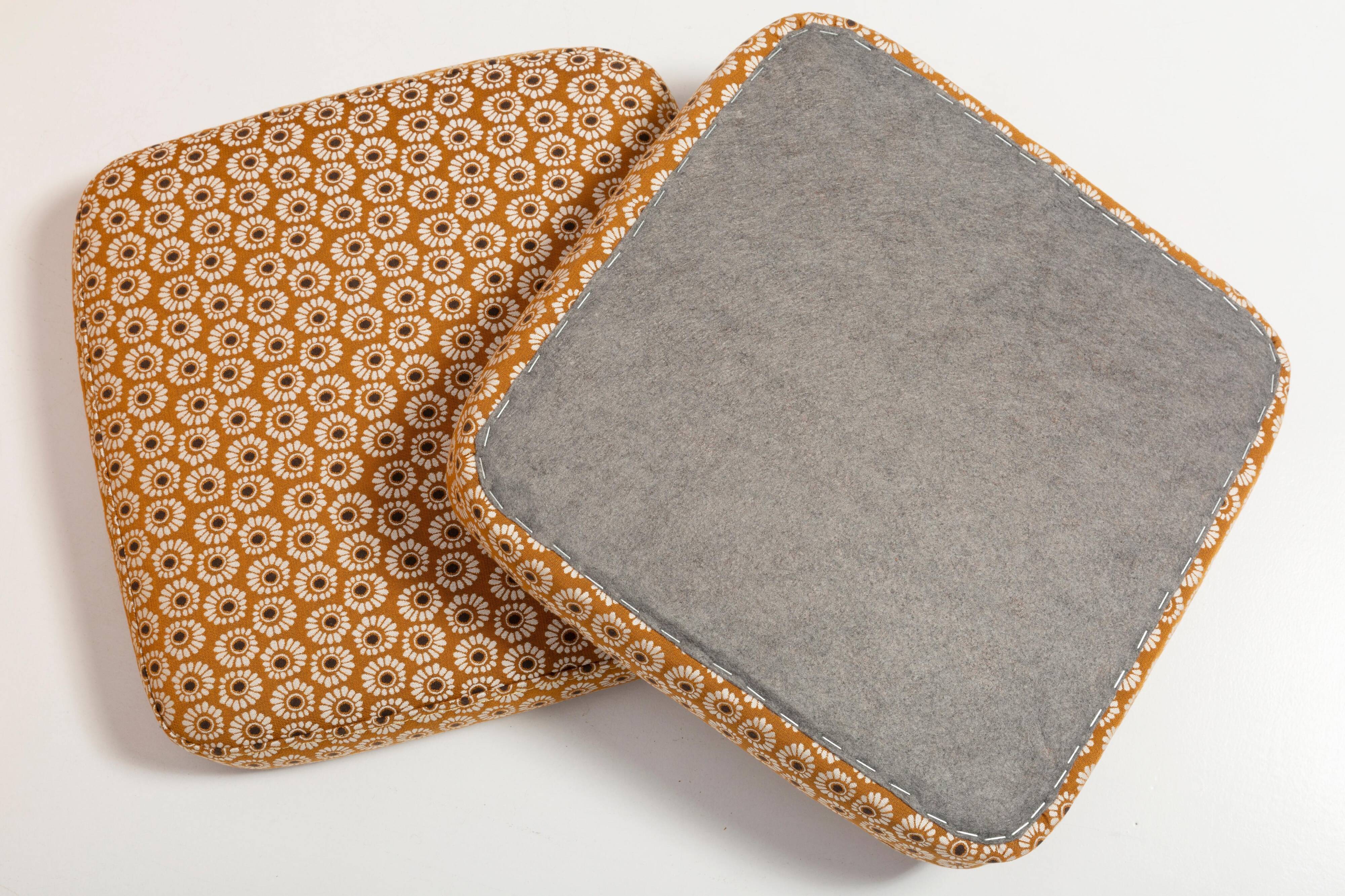 Mid-century mustard yellow floral stool, Poland, 1970s