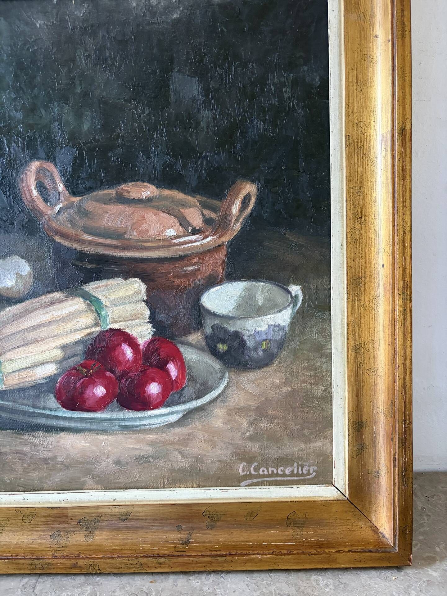 Nature morte aux asperges, huile sur toile signée