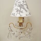 Paire d'appliques pampilles avec abat-jours en toile de Jouy