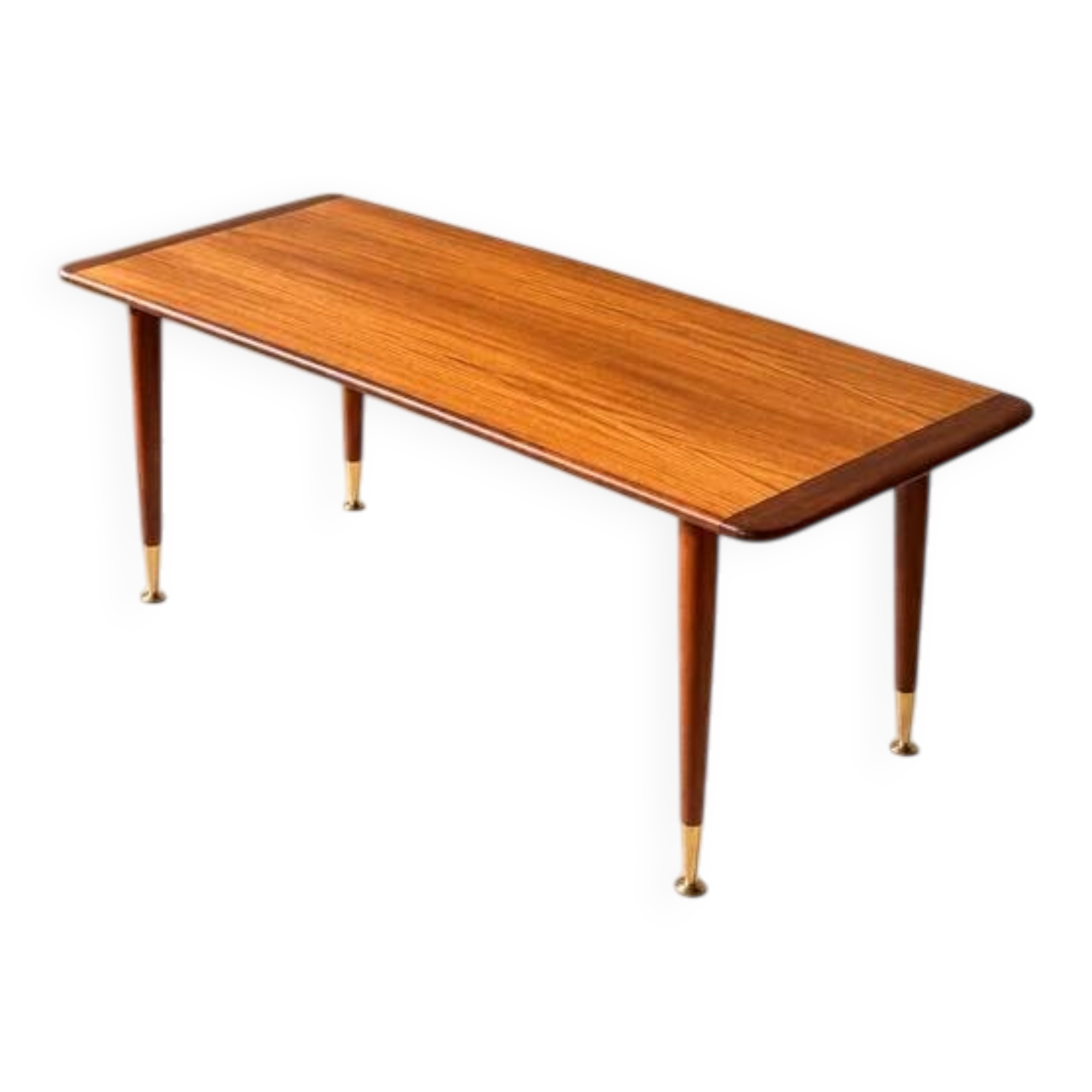 Mid-century modern teak coffee table with brass feet, Sweden circa 1960