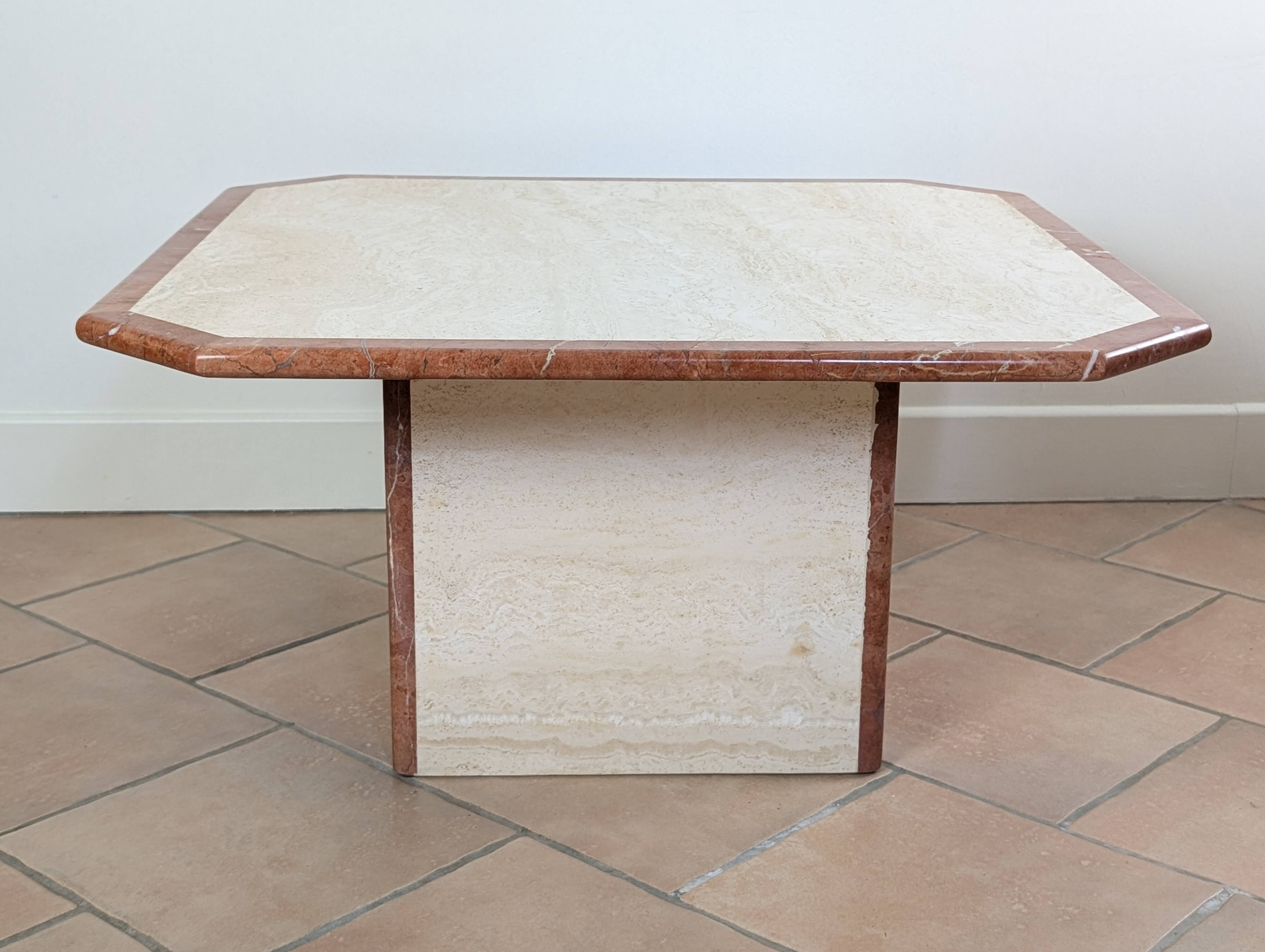 Travertine and marble coffee table