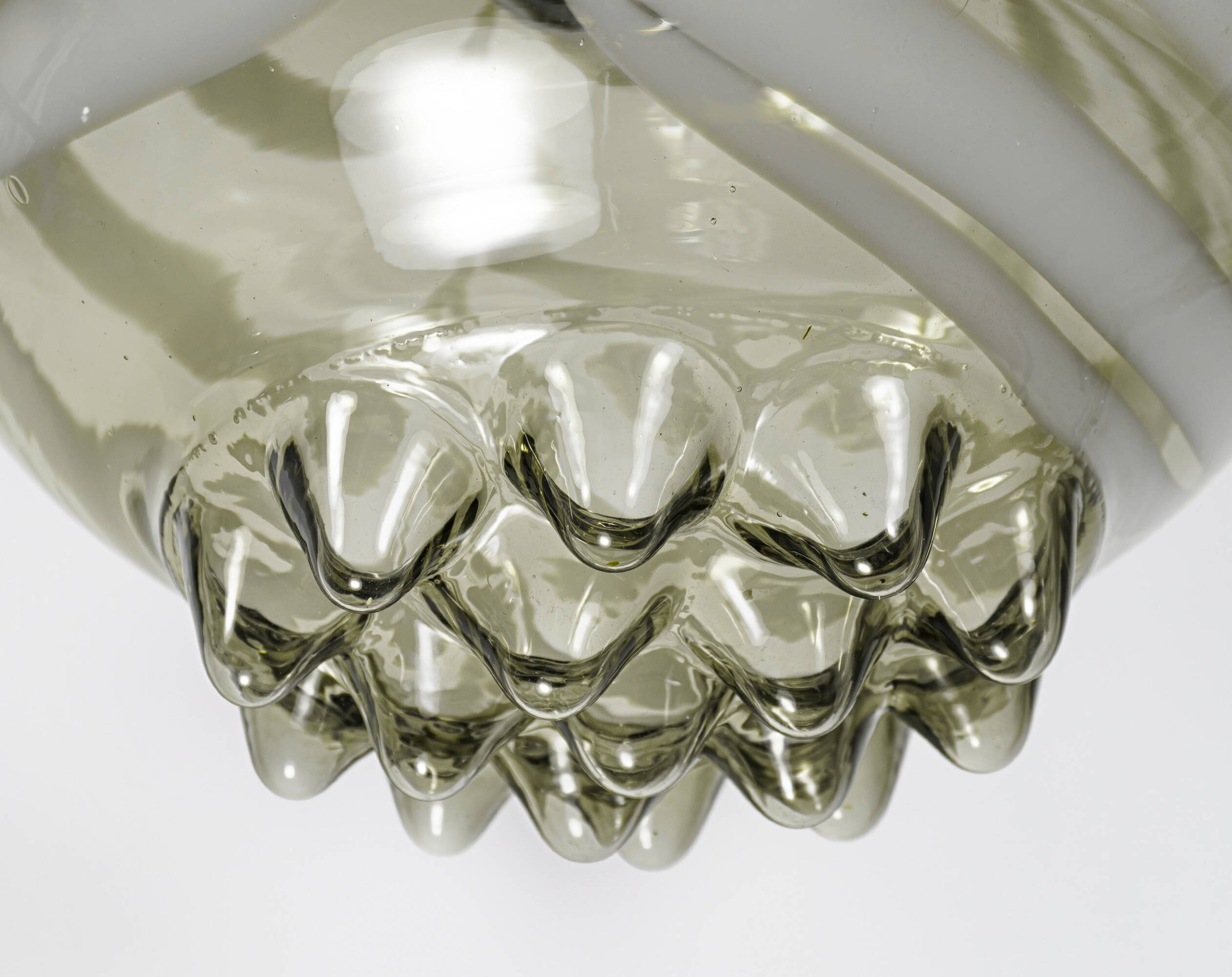 1970s Smoke Grey Textured / Striped Murano Italian Glass Pendant Lamp