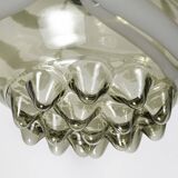 1970s Smoke Grey Textured / Striped Murano Italian Glass Pendant Lamp